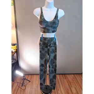 Womans Aerie Leggings Bra Set Chill Play Move Gray Floral Gym Fit Size Xs